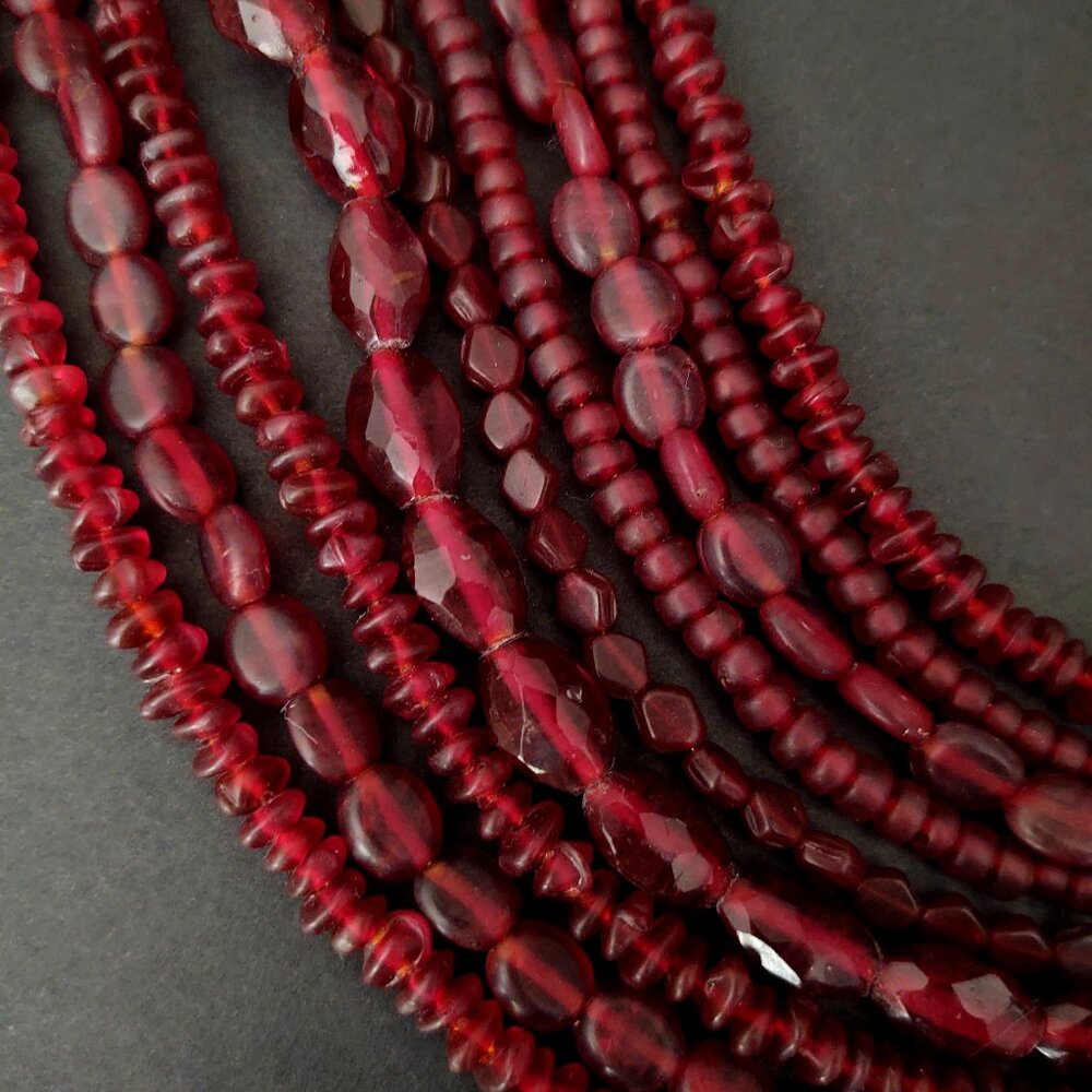 Vintage Multi Strand Layered Various Red Glass Be… - image 8